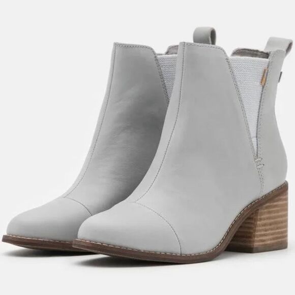 Brand New Toms Esme Glacier Grey Leather Ankle Round Toe Closed Boots Size 7 - Picture 1 of 12